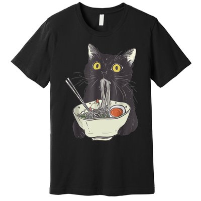 Funny Cat Eating Ramen Vintage Japanese Noodles Premium T-Shirt