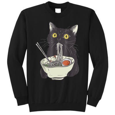 Funny Cat Eating Ramen Vintage Japanese Noodles Tall Sweatshirt