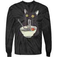 Funny Cat Eating Ramen Vintage Japanese Noodles Tie-Dye Long Sleeve Shirt