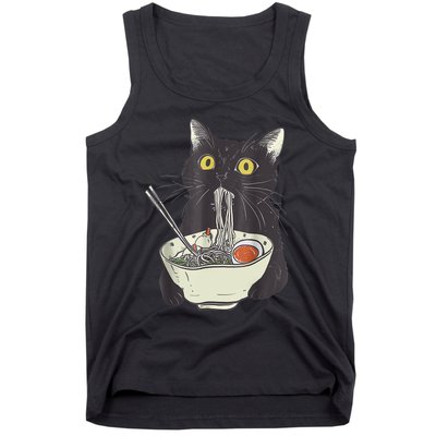 Funny Cat Eating Ramen Vintage Japanese Noodles Tank Top