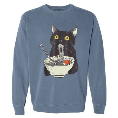 Funny Cat Eating Ramen Vintage Japanese Noodles Garment-Dyed Sweatshirt