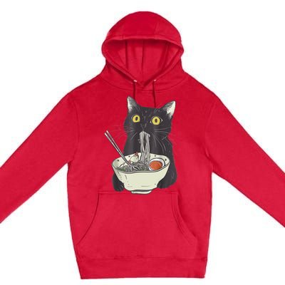 Funny Cat Eating Ramen Vintage Japanese Noodles Premium Pullover Hoodie