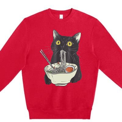 Funny Cat Eating Ramen Vintage Japanese Noodles Premium Crewneck Sweatshirt