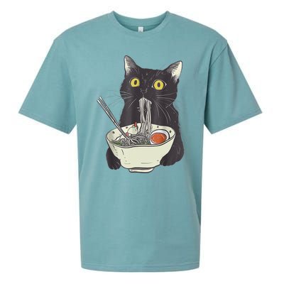 Funny Cat Eating Ramen Vintage Japanese Noodles Sueded Cloud Jersey T-Shirt