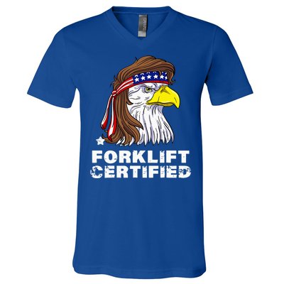 Forklift Certified Eagle Mullet Usa Fork Lift Forklift V-Neck T-Shirt