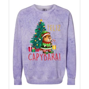 Feliz Capybara Elf Xmas Christmas Tree Checkered Candy Cane Colorblast Crewneck Sweatshirt