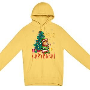 Feliz Capybara Elf Xmas Christmas Tree Checkered Candy Cane Premium Pullover Hoodie