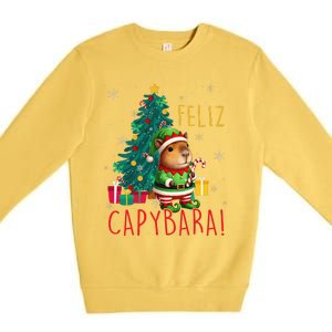 Feliz Capybara Elf Xmas Christmas Tree Checkered Candy Cane Premium Crewneck Sweatshirt