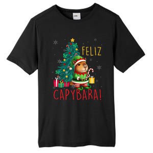 Feliz Capybara Elf Xmas Christmas Tree Checkered Candy Cane Tall Fusion ChromaSoft Performance T-Shirt