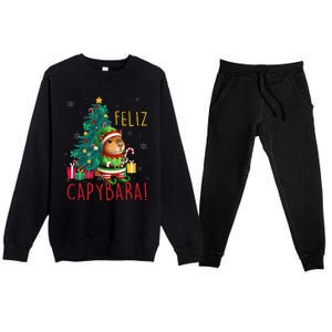 Feliz Capybara Elf Xmas Christmas Tree Checkered Candy Cane Premium Crewneck Sweatsuit Set