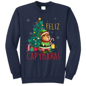 Feliz Capybara Elf Xmas Christmas Tree Checkered Candy Cane Sweatshirt