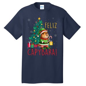 Feliz Capybara Elf Xmas Christmas Tree Checkered Candy Cane Tall T-Shirt