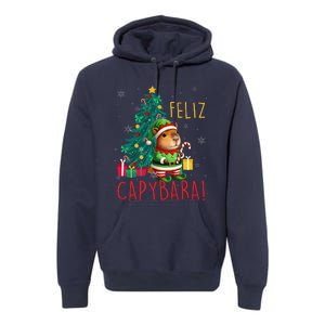 Feliz Capybara Elf Xmas Christmas Tree Checkered Candy Cane Premium Hoodie