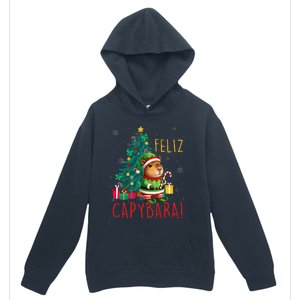 Feliz Capybara Elf Xmas Christmas Tree Checkered Candy Cane Urban Pullover Hoodie