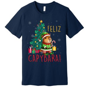 Feliz Capybara Elf Xmas Christmas Tree Checkered Candy Cane Premium T-Shirt