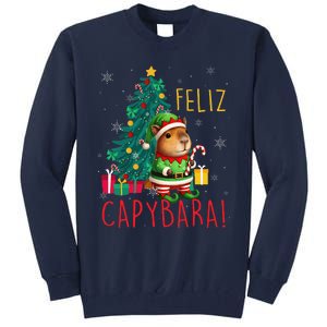 Feliz Capybara Elf Xmas Christmas Tree Checkered Candy Cane Tall Sweatshirt