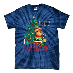 Feliz Capybara Elf Xmas Christmas Tree Checkered Candy Cane Tie-Dye T-Shirt