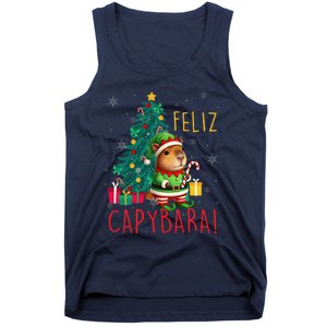 Feliz Capybara Elf Xmas Christmas Tree Checkered Candy Cane Tank Top