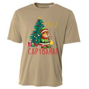 Feliz Capybara Elf Xmas Christmas Tree Checkered Candy Cane Cooling Performance Crew T-Shirt