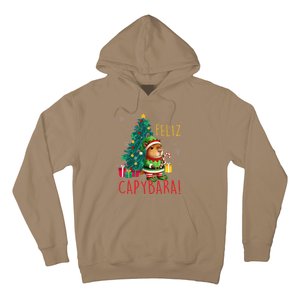 Feliz Capybara Elf Xmas Christmas Tree Checkered Candy Cane Hoodie