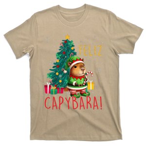 Feliz Capybara Elf Xmas Christmas Tree Checkered Candy Cane T-Shirt