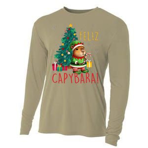 Feliz Capybara Elf Xmas Christmas Tree Checkered Candy Cane Cooling Performance Long Sleeve Crew