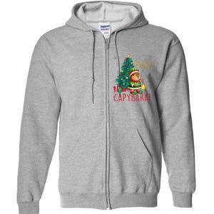 Feliz Capybara Elf Xmas Christmas Tree Checkered Candy Cane Full Zip Hoodie