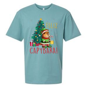 Feliz Capybara Elf Xmas Christmas Tree Checkered Candy Cane Sueded Cloud Jersey T-Shirt