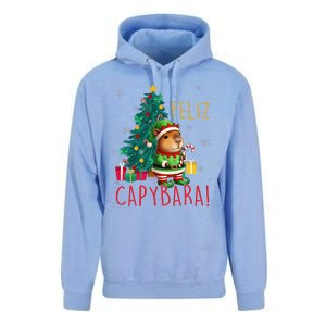 Feliz Capybara Elf Xmas Christmas Tree Checkered Candy Cane Unisex Surf Hoodie