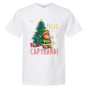 Feliz Capybara Elf Xmas Christmas Tree Checkered Candy Cane Garment-Dyed Heavyweight T-Shirt