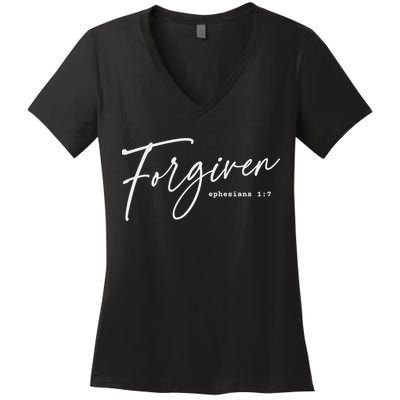 Forgiven Christian  Ephesians Scripture Based Women's V-Neck T-Shirt