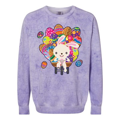 Funny Cute Easter Bunny On Bike Delivering Easter Eggs Colorblast Crewneck Sweatshirt