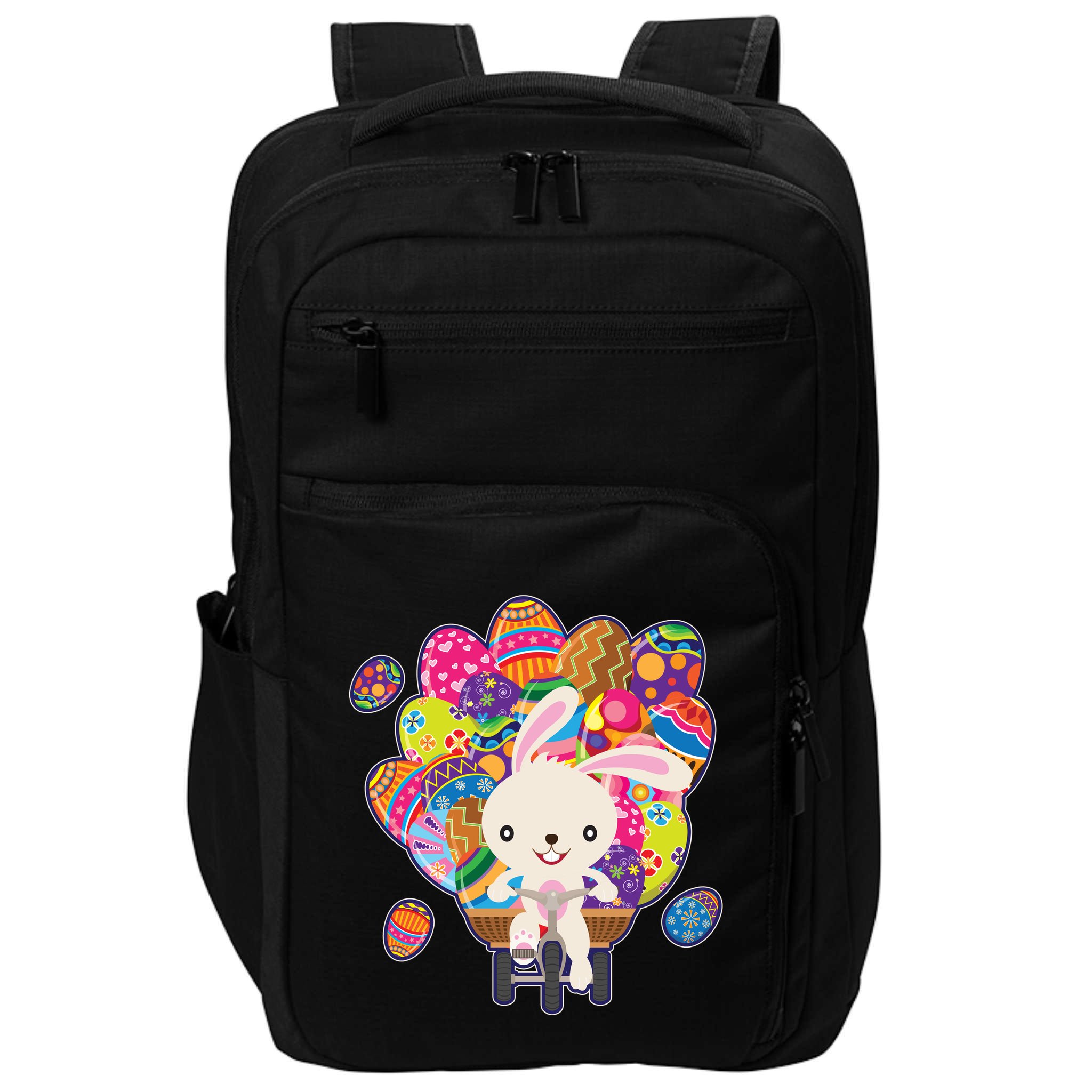 Funny Cute Easter Bunny On Bike Delivering Easter Eggs Impact Tech Backpack