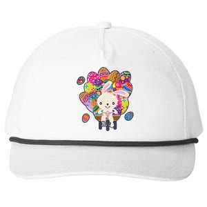 Funny Cute Easter Bunny On Bike Delivering Easter Eggs Snapback Five-Panel Rope Hat