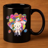 Funny Cute Easter Bunny On Bike Delivering Easter Eggs 11oz C Handle Ceramic Mug