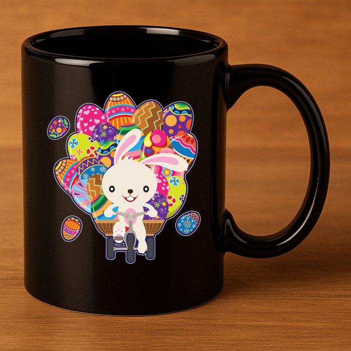 Funny Cute Easter Bunny On Bike Delivering Easter Eggs 11oz C Handle Ceramic Mug