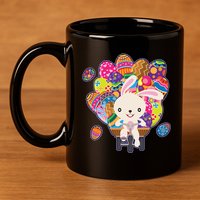 Funny Cute Easter Bunny On Bike Delivering Easter Eggs 11oz C Handle Ceramic Mug