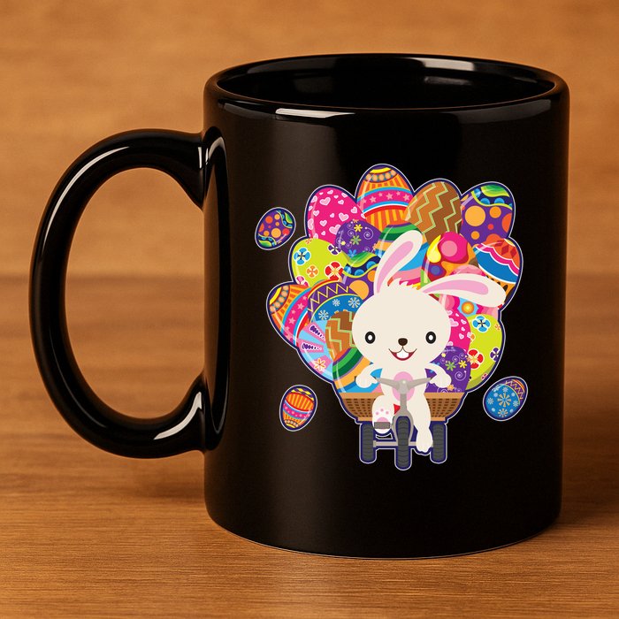 Funny Cute Easter Bunny On Bike Delivering Easter Eggs 11oz C Handle Ceramic Mug