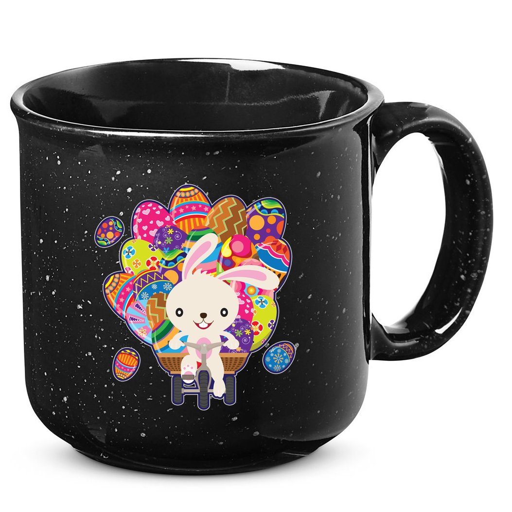 Funny Cute Easter Bunny On Bike Delivering Easter Eggs 15oz Campfire Ceramic Mug