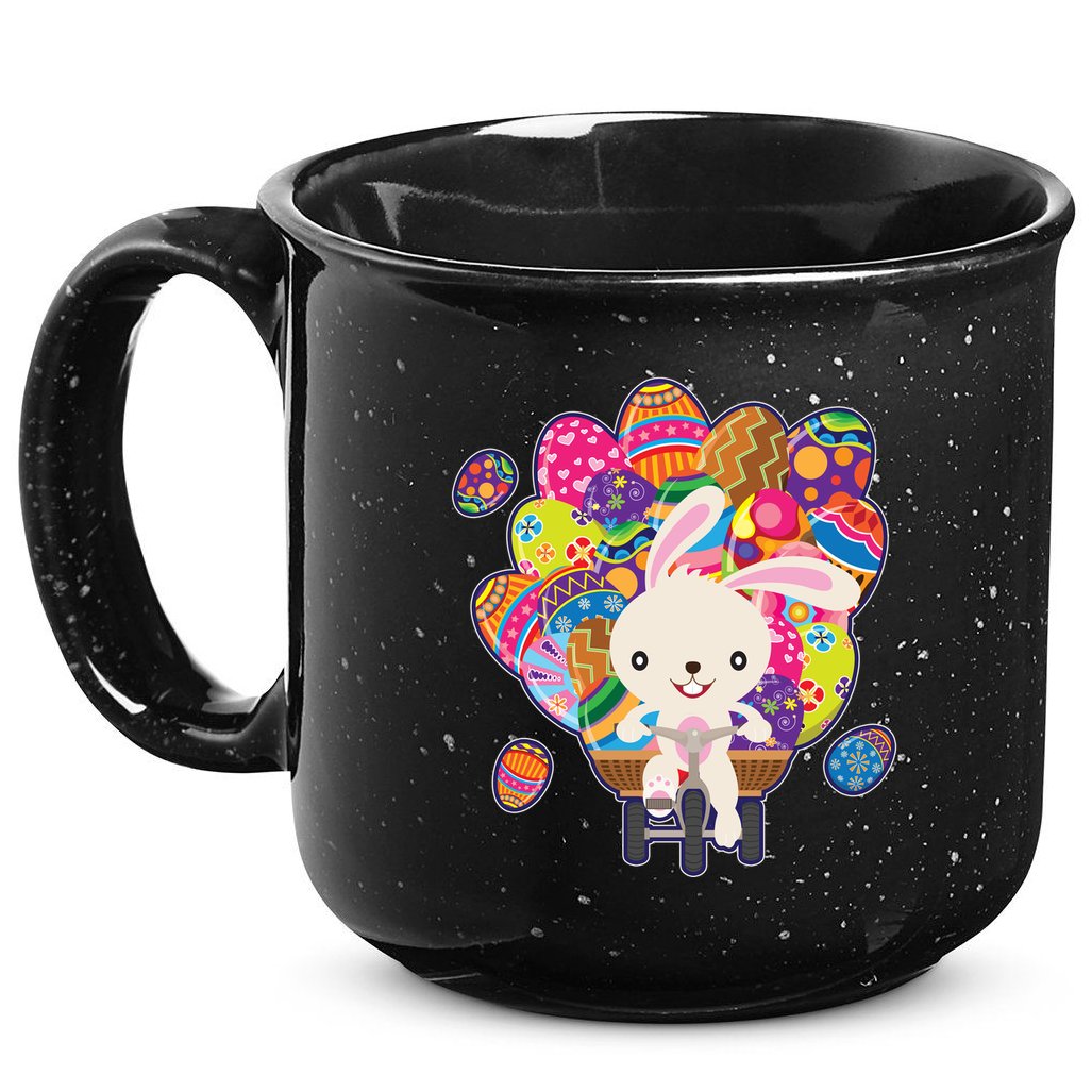 Funny Cute Easter Bunny On Bike Delivering Easter Eggs 15oz Campfire Ceramic Mug