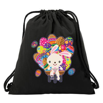 Funny Cute Easter Bunny On Bike Delivering Easter Eggs Drawstring Bag