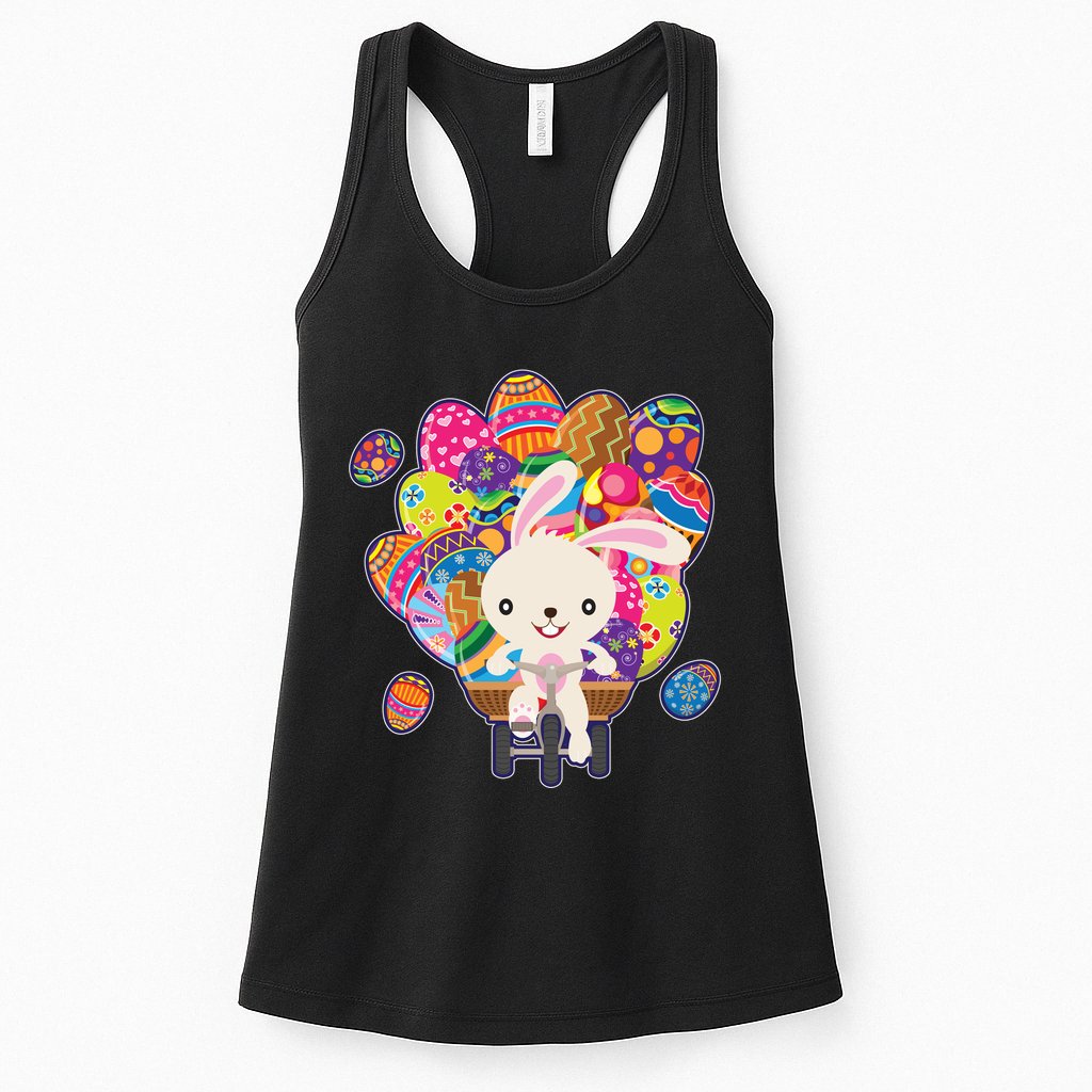 Funny Cute Easter Bunny On Bike Delivering Easter Eggs Womens Tank Top