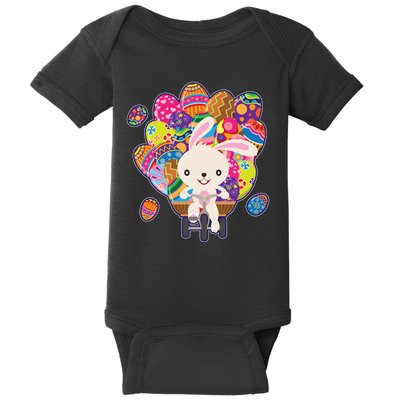 Funny Cute Easter Bunny On Bike Delivering Easter Eggs Baby Bodysuit
