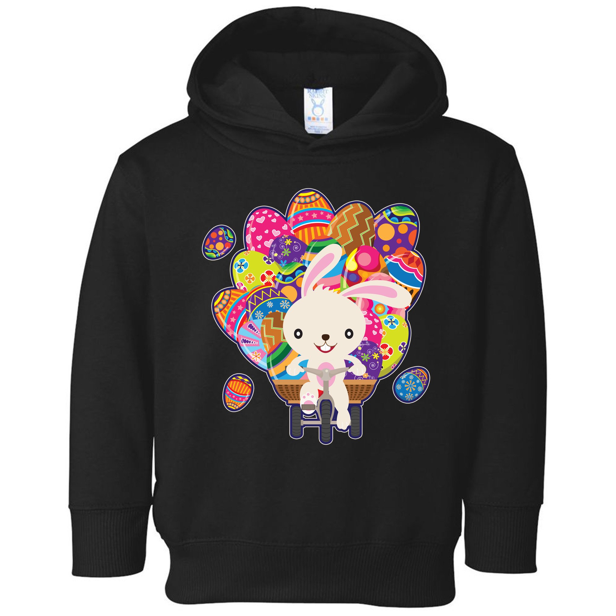 Funny Cute Easter Bunny On Bike Delivering Easter Eggs Toddler Hoodie