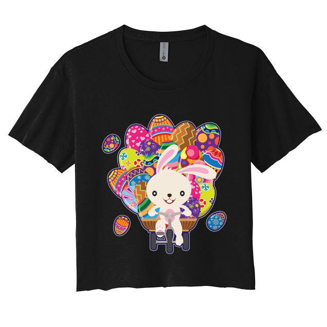 Funny Cute Easter Bunny On Bike Delivering Easter Eggs Crop Top