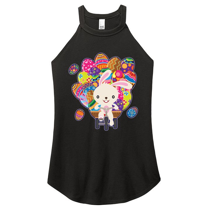 Funny Cute Easter Bunny On Bike Delivering Easter Eggs Women's Perfect Tri Rocker Tank