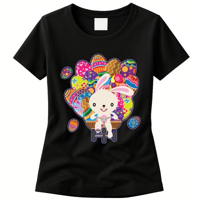 Funny Cute Easter Bunny On Bike Delivering Easter Eggs Womens T-Shirt
