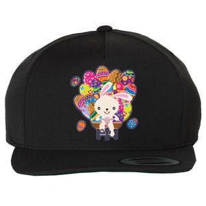 Funny Cute Easter Bunny On Bike Delivering Easter Eggs Wool Snapback Cap