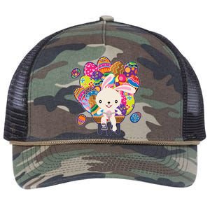 Funny Cute Easter Bunny On Bike Delivering Easter Eggs Retro Rope Trucker Hat Cap