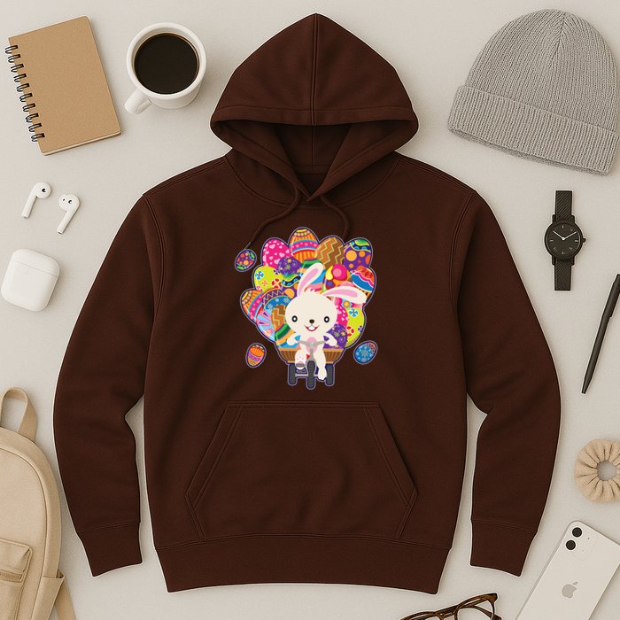 Funny Cute Easter Bunny On Bike Delivering Easter Eggs Hoodie